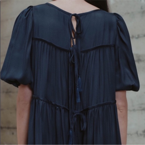 Natalie Martin Hayley Peasant Style Navy Blue Maxi Dress rear Tie Closure - Picture 4 of 16